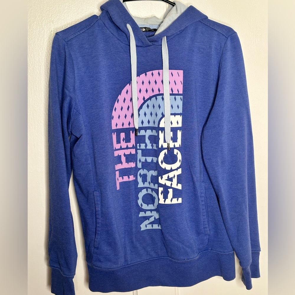 The North Face Light Blue & Navy Hoodie with White Drawstrings